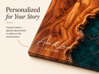 Personalized Charcuterie Board, Dark Teal Marble Glass Cutting Board, Custom Couple Gift