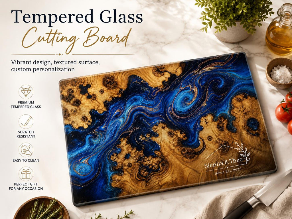 Glass Cutting Board: Personalized Purple Geode Art (Wedding or Housewarming)