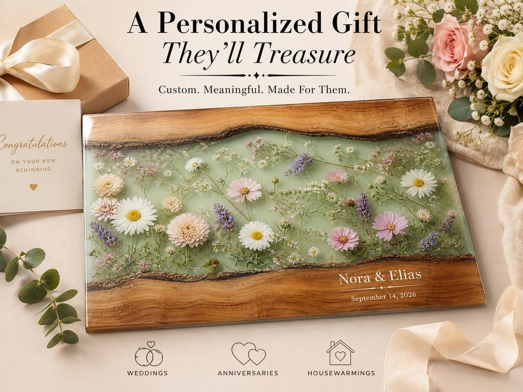 Personalized Cutting Board, Sage Floral Chopping Board, Housewarming Gift