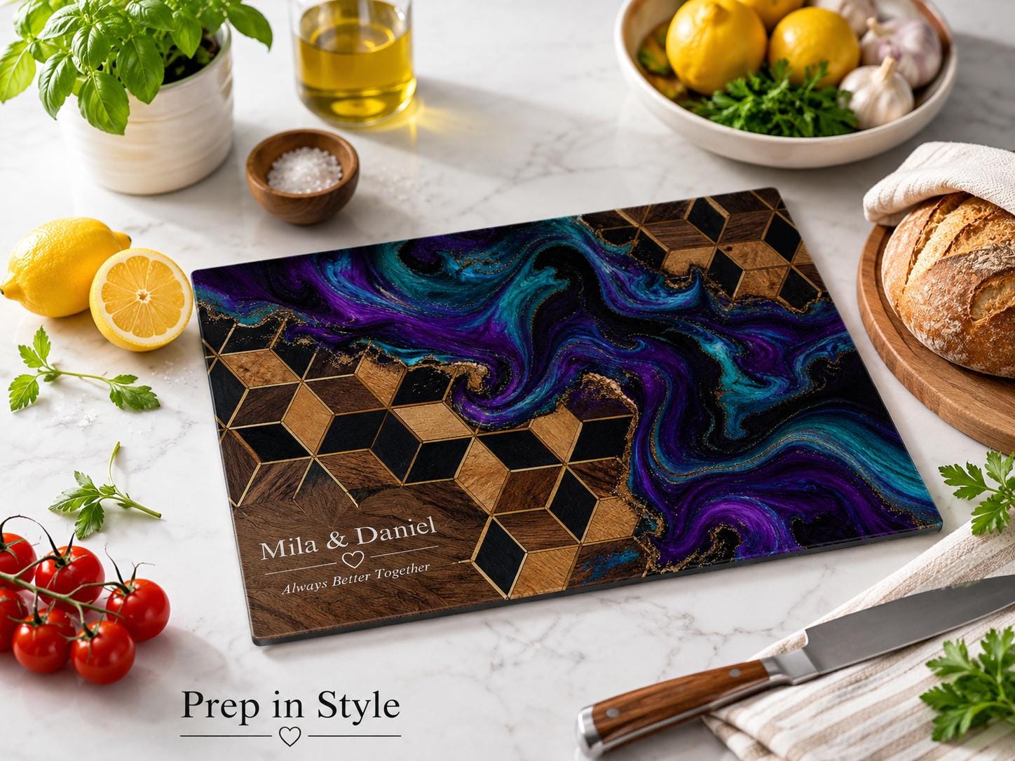 Purple Geode Glass Cutting Board - Personalized Kitchen Decor