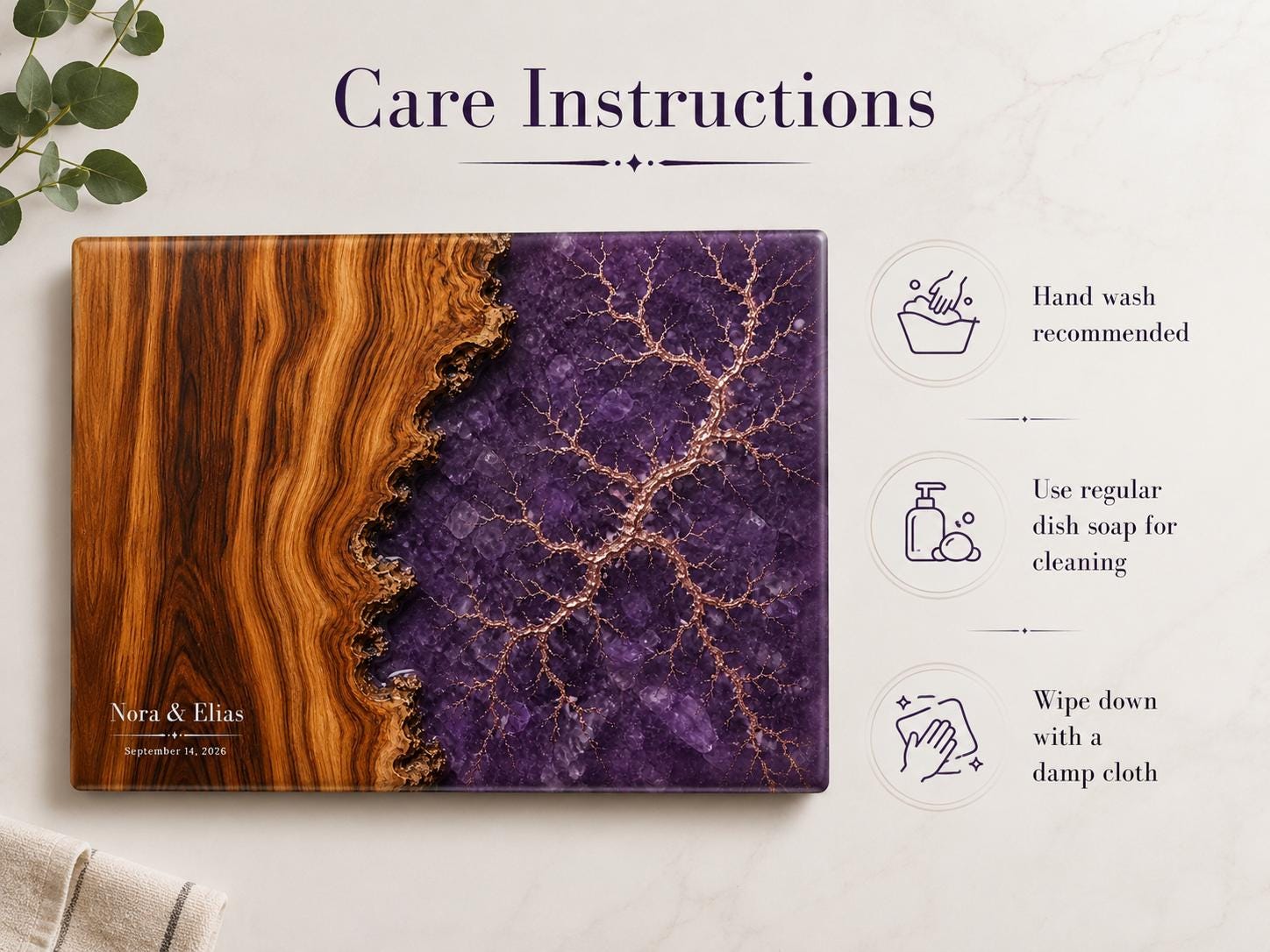 Personalized Cutting Board, Purple Geode Chopping Board, Wedding Gift Idea