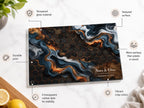 Custom Glass Cutting Board - Blue Resin Style with Gold Detail