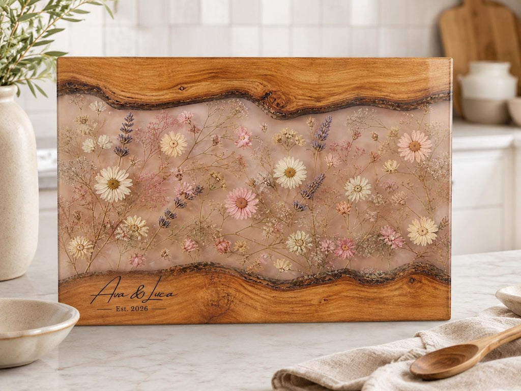 Glass Cutting Board: Custom Blue Resin Design (Personalized Kitchen Decor)