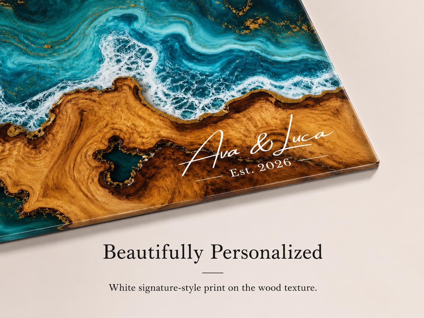 Personalized Cutting Board, Ocean Wave Charcuterie Board, Coastal Kitchen Gift