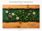 Custom Glass Cutting Board: Blue Resin Style - Personalized Names Included