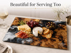 Personalized Glass Cutting Board: Blue Resin Look with Gold Accents