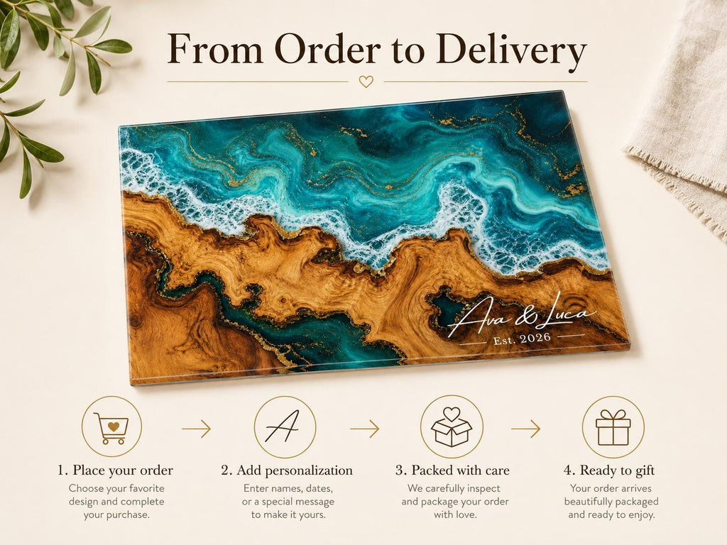 Personalized Cutting Board, Ocean Wave Charcuterie Board, Coastal Kitchen Gift