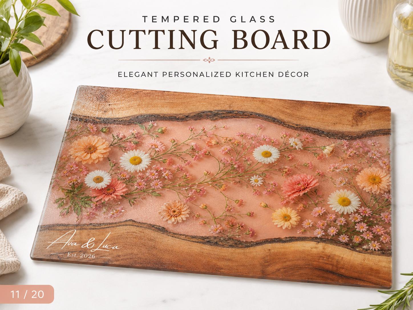 Personalized Blush Floral Kitchen Decor Board, Custom Couple Serving Board, Romantic Housewarming Gift