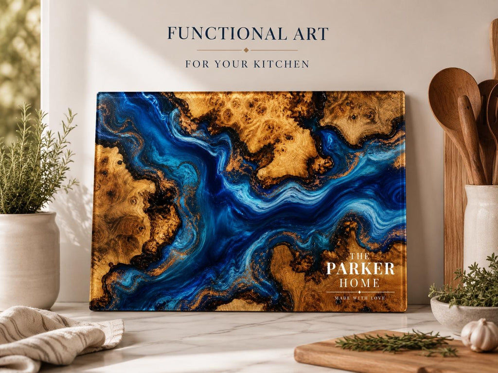 Custom Cutting Board: Blue Resin Look - Personalized Couple Names