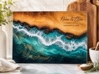 Personalized Beach Cutting Board, Ocean Wave Glass Board, Custom Couple Kitchen Gift