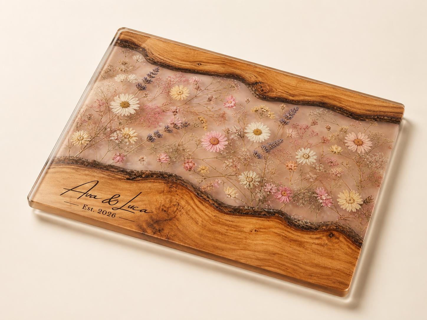 Glass Cutting Board: Custom Blue Resin Design (Personalized Kitchen Decor)
