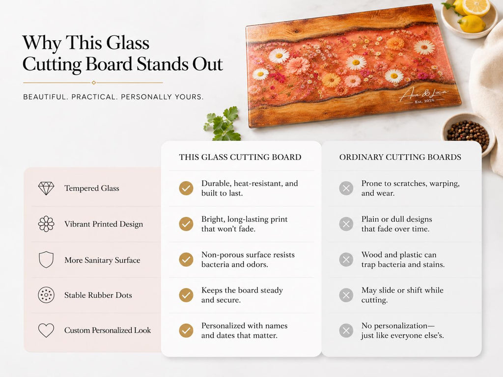 Personalized Floral Kitchen Decor Board, Coral Wildflower Serving Board, Custom Couple Housewarming Gift