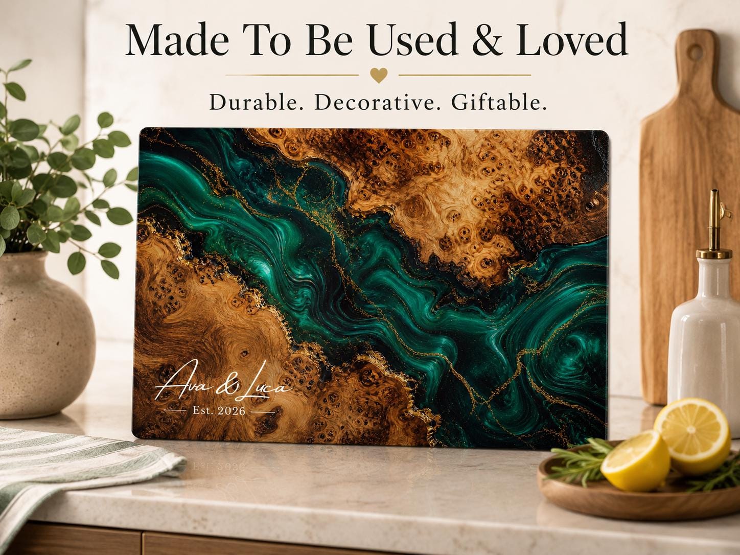 Personalized Green Chopping Board, Wood Grain Charcuterie Board, Wedding Gift Idea