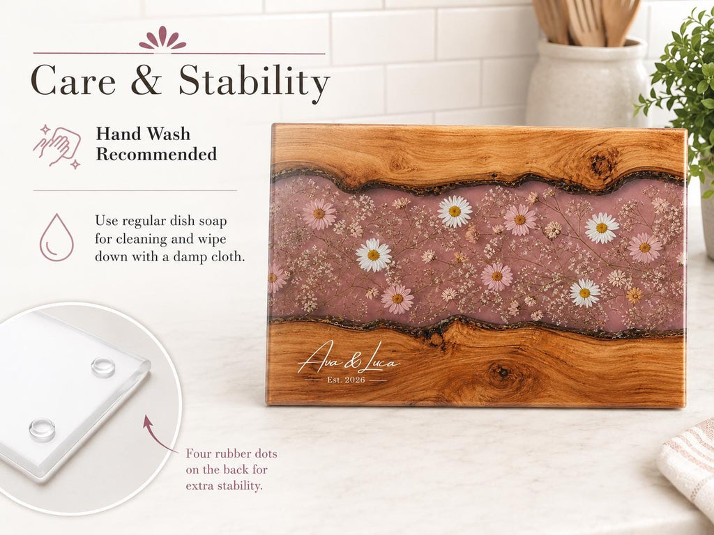 Custom Cutting Board: Blue Resin Style - Tempered Glass, Personalized Names