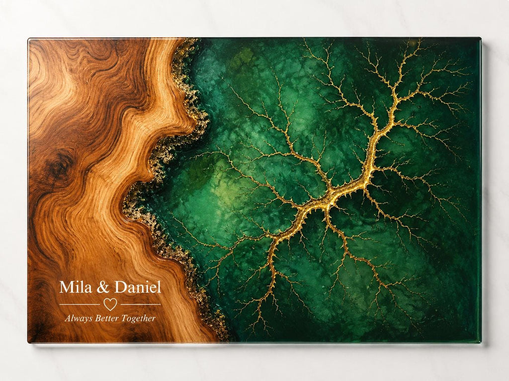Custom Glass Cutting Board: Blue Resin Style (Two Sizes Available)
