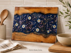Personalized Glass Cutting Board: Blue Resin Look with Gold Accents