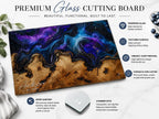 Custom Glass Cutting Board: Purple Geode Style - Personalized Names