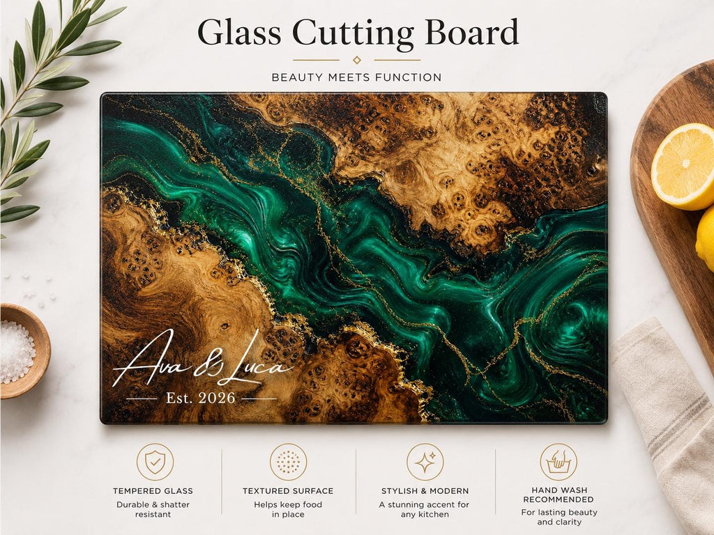 Personalized Green Chopping Board, Wood Grain Charcuterie Board, Wedding Gift Idea