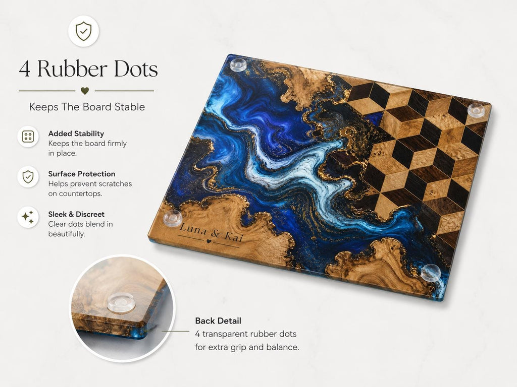Personalized Glass Cutting Board, Blue Resin & Wood Design (8x11 or 11x15)