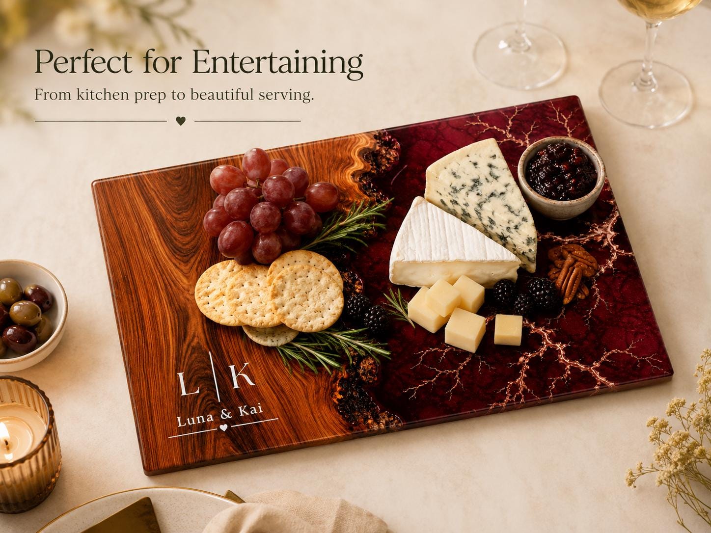 Purple Geode Glass Cutting Board - Personalized with Couple Names
