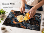 Custom Glass Cutting Board - Blue Resin Style with Gold Detail