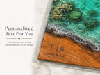 Personalized Glass Cutting Board: Blue Resin Look, Custom Names