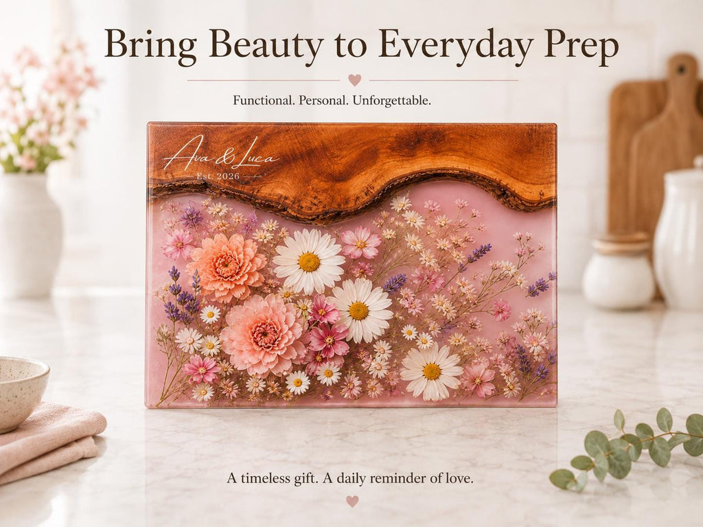 Bridal Shower Gift Cutting Board, Pink Floral Personalized Cheese Board
