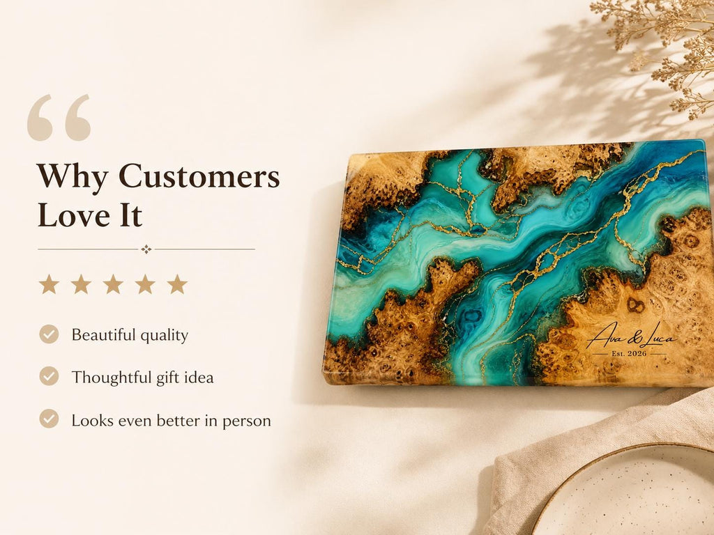 Custom Serving Board, Teal Gold Charcuterie Board, Personalized Kitchen Gift for Couple