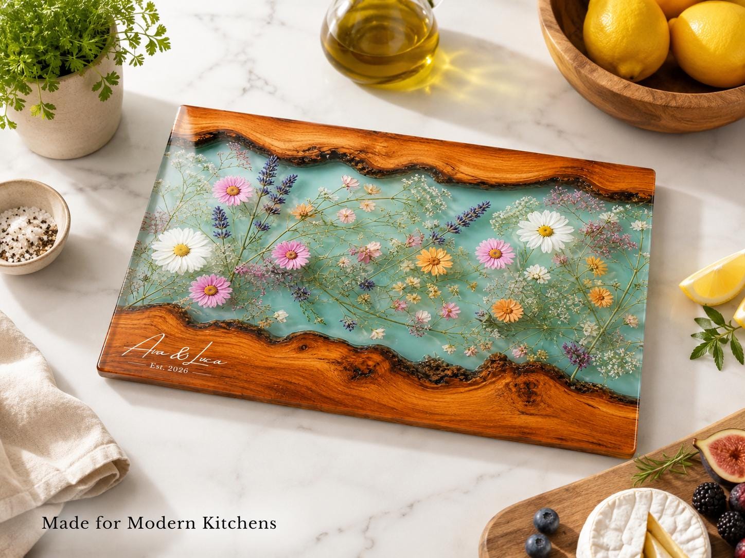 Botanical Cutting Board, Personalized Charcuterie Board, Wildflower Kitchen Gift