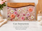 Personalized Floral Charcuterie Board, Pink Glass Serving Board, Custom Couple Cheese Board Gift