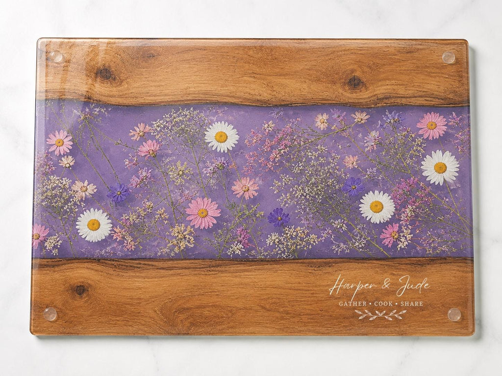 Custom Cutting Board: Blue Resin Style - Tempered Glass, Personalized