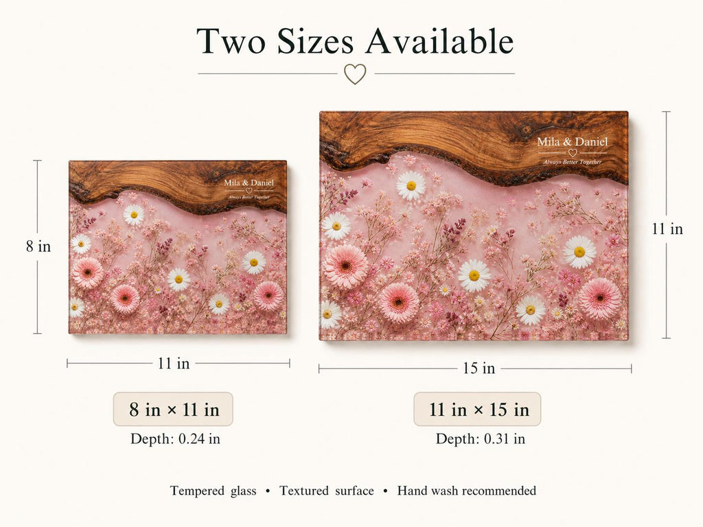 Personalized Pink Daisy Serving Board, Floral Glass Charcuterie Board, Custom Couple Wedding Gift