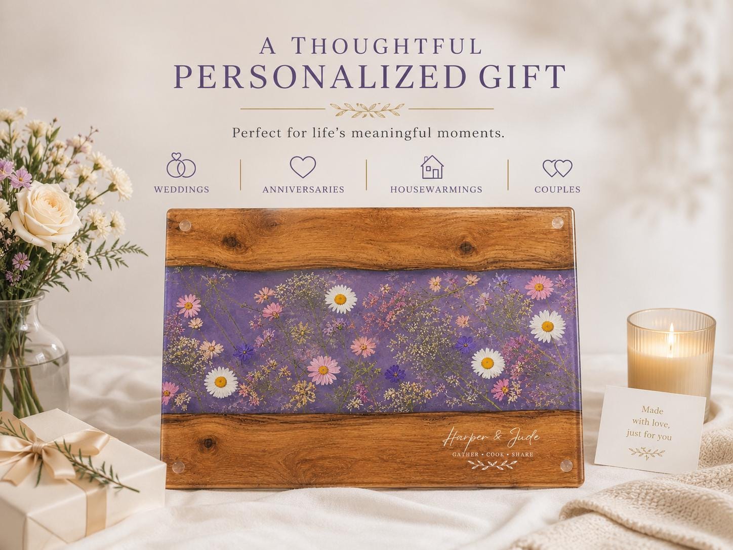 Custom Cutting Board: Blue Resin Style - Tempered Glass, Personalized