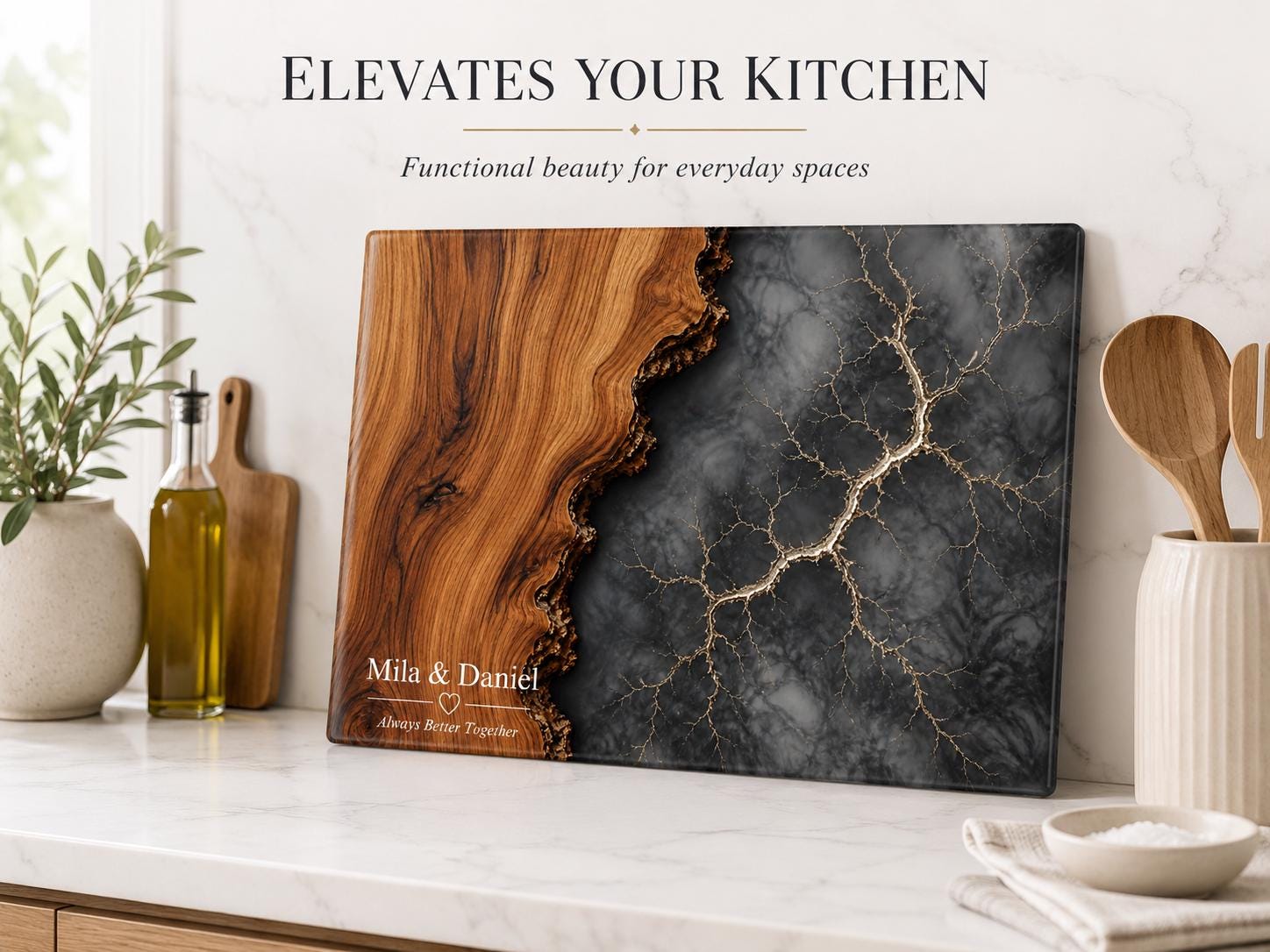 Personalized Cutting Board, Glass Gray Marble Chopping Board, Wedding Gift Idea