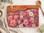 Personalized Floral Cutting Board, Pink Wildflower Glass Board, Custom Kitchen Gift
