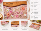 Personalized Floral Charcuterie Board, Pink Glass Serving Board, Custom Couple Cheese Board Gift