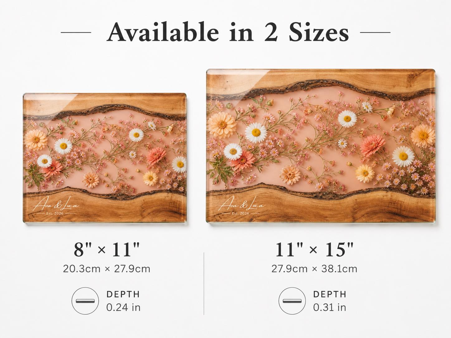 Personalized Blush Floral Kitchen Decor Board, Custom Couple Serving Board, Romantic Housewarming Gift