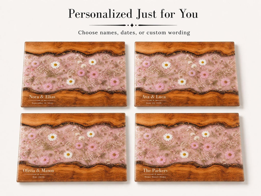Custom Glass Cutting Board: Blue Resin Design (11x15 or 8x11 Inches)