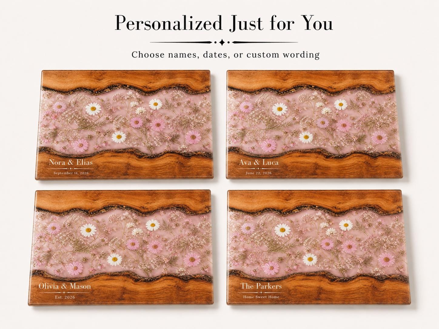Custom Glass Cutting Board: Blue Resin Design (11x15 or 8x11 Inches)