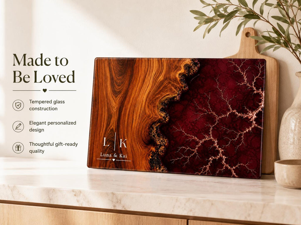 Purple Geode Glass Cutting Board - Personalized with Couple Names