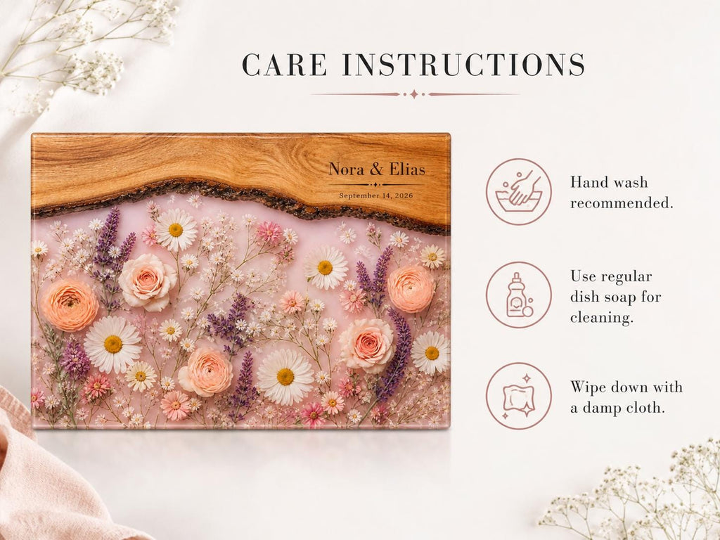 Glass Cutting Board - Purple Geode Design with Custom Couple Names