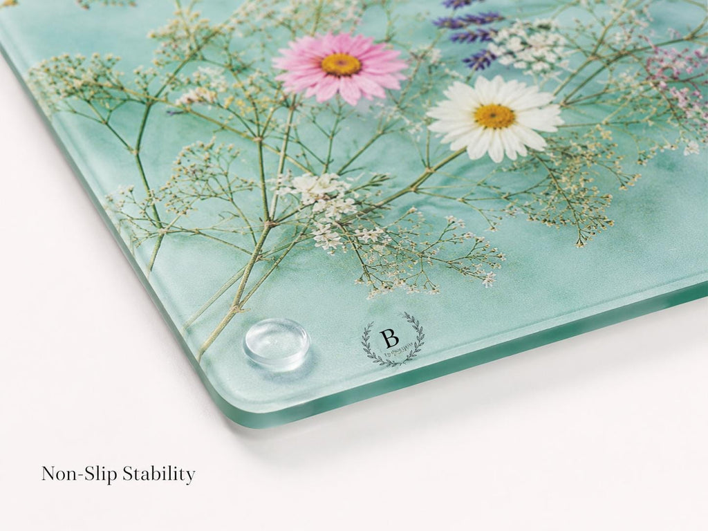 Personalized Glass Cutting Board: Blue Resin Look with Gold Accents