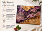 Personalized Glass Cutting Board, Purple Geode Kitchen Decor, Custom Couple Name Board, Wedding or Anniversary Gift