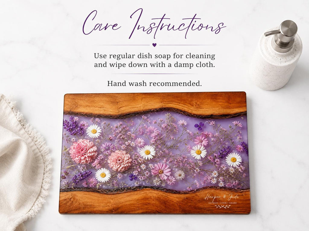 Personalized Floral Cutting Board, Purple Wildflower Glass Board, Custom Kitchen Gift for Housewarming