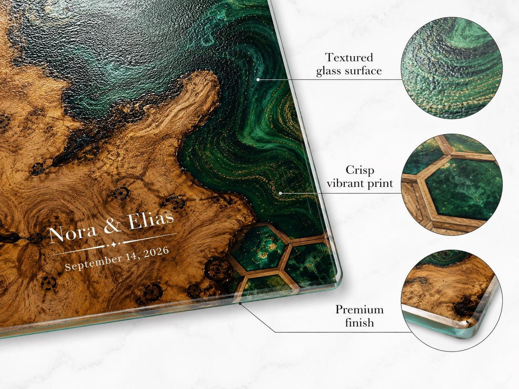 Custom Glass Cutting Board: Purple Geode Style - Personalized Names
