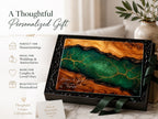 Custom Cutting Board: Blue Resin Style with Gold Accents - Personalized Gift