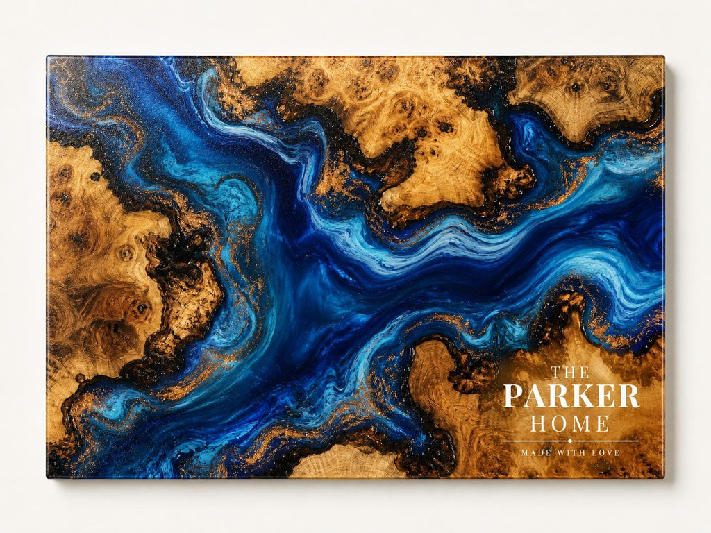Custom Cutting Board: Blue Resin Look - Personalized Couple Names