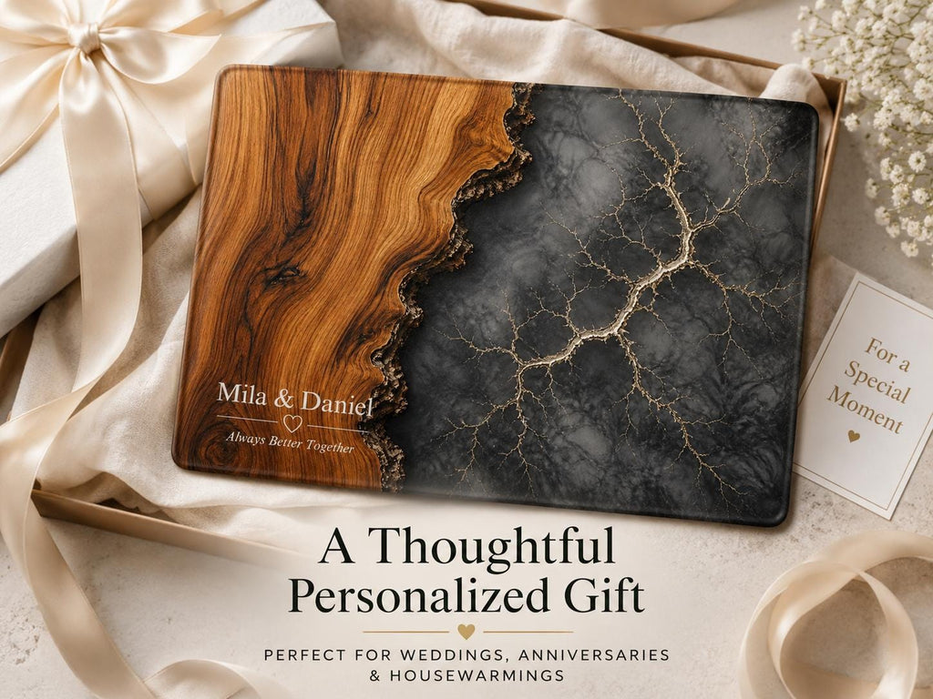 Personalized Cutting Board, Glass Gray Marble Chopping Board, Wedding Gift Idea