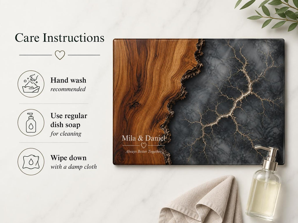 Personalized Cutting Board, Glass Gray Marble Chopping Board, Wedding Gift Idea