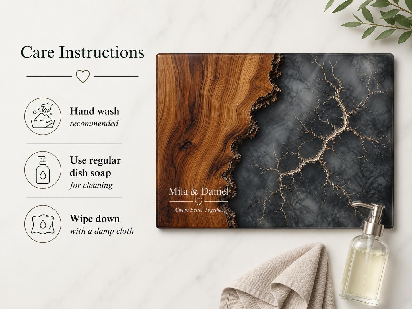 Personalized Cutting Board, Glass Gray Marble Chopping Board, Wedding Gift Idea